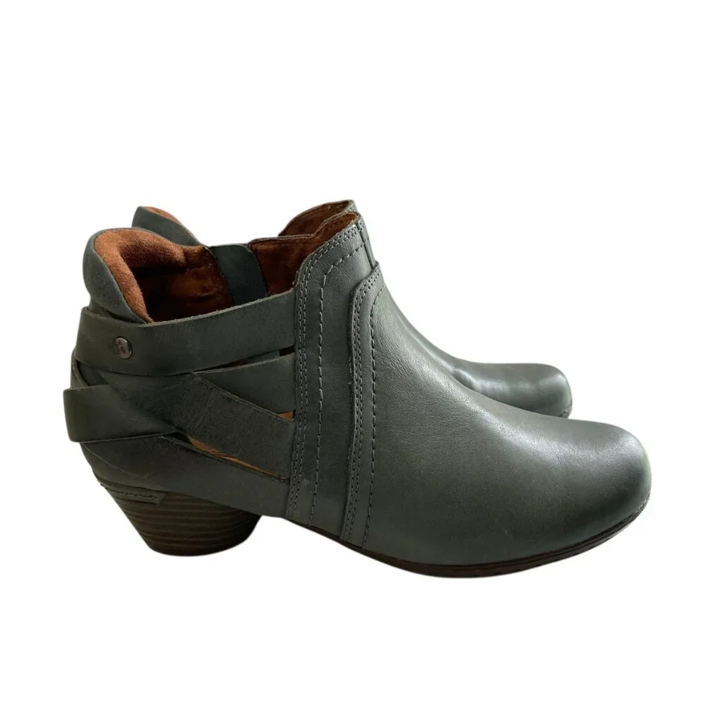 Cobb Hill Leather Ankle Booties Womens 6W Gray Zip‎ Round Toe Block Heel Comfort